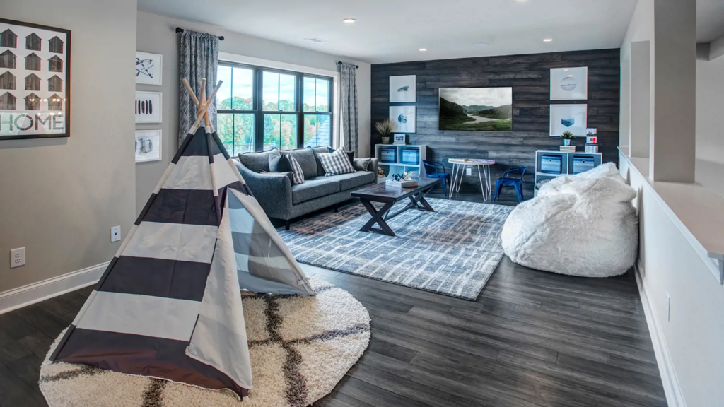 It is a living room with flex space